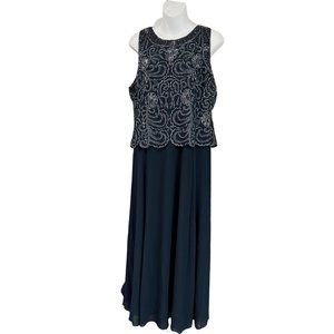 JKara New York Sleeveless Scallop Mother of the Bride Dress | Navy | Size 16